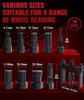 Motorcycle Wheel Bearing Puller Set For Blind Hole Removal 8 To 25 Mm Inner Bearings shown with 10 piece sizes on display