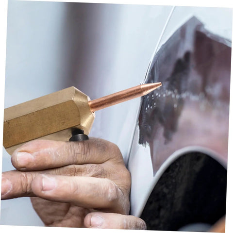 Close-up of the Seamless Electric Welding Hammer Kit with Heavy-Duty Magnets shaping an automotive panel