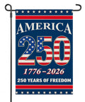Double Sided 12 By 18 Inch 250 Years American Garden Flag All American Pride Patriotic Yard Flag 1776 2026 United States Anniversary Decor For Independence Day Front Porch Garden Display with stars and stripes design.