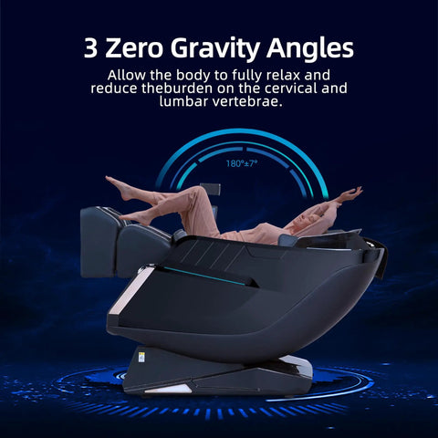 Person reclining in 57-Inch SL-Track 4D Massage Chair With Full Body Zero Gravity Recliner Shiatsu Heat AI Voice Control Foot Roller