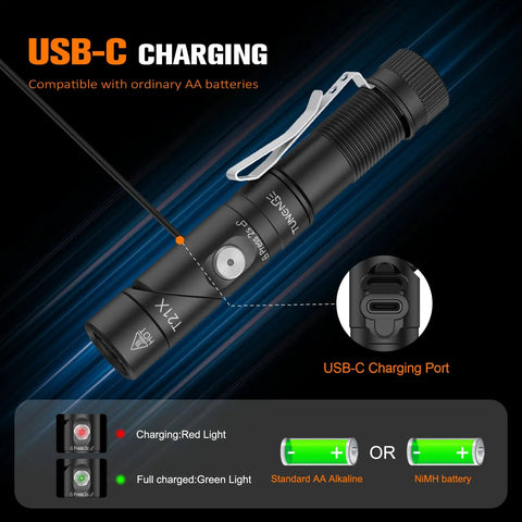 T21X 1400 Lumen LED Flashlight With 90 Degree Rotating Head Rechargeable AA Powered Magnetic Base with USB-C port