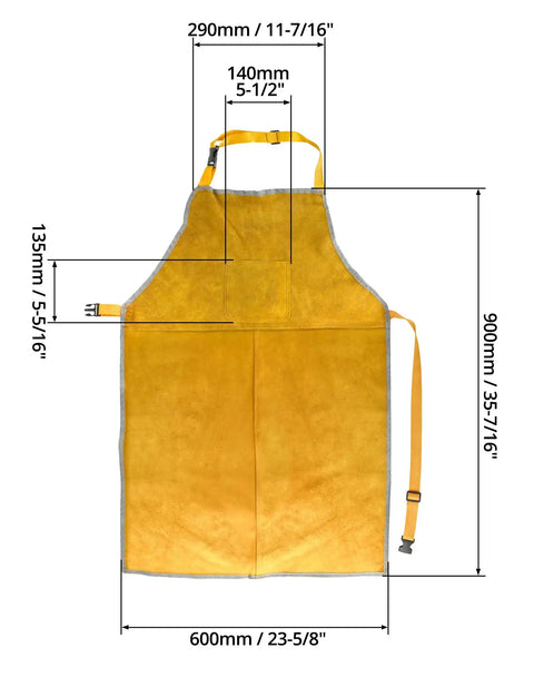 Heavy Duty Split Cowhide Leather Welding Apron With Adjustable Neck Strap And Flame Resistant Spatter Shield, dimensions 600mm x 900mm.