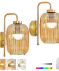 Rechargeable Battery Wall Sconces With Clear Glass Shades, Customizable Rgb Lighting Paired With Seamless Dimmable Levels And Adjustable Color Temperatures, Straight Up A Serious Home Decor Flex. Elegant gold iron frame and ripple glass shades.