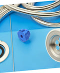 Blue Alloy Valve Stem Knob With 6mm Hole Replacement For Outdoor Water Spigot Handwheel Handle Hose Bib Outside Spigot Stem And Faucet Valve Actuator No Leak Upgrade displayed on blue surface.