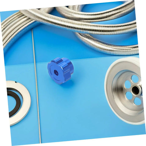 Blue Alloy Valve Stem Knob With 6mm Hole Replacement For Outdoor Water Spigot Handwheel Handle Hose Bib Outside Spigot Stem And Faucet Valve Actuator No Leak Upgrade displayed on blue surface.