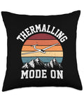 Soaring Sailplane Pilot Throw Pillow For Aviation Aficionados with vintage glider design and 'Thermalling Mode On' text on black.