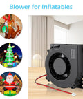 Heavy Duty IP67 120mm Blower Fan With Dual Ball Bearings 12V DC for inflatables, shown with Christmas decorations in background.