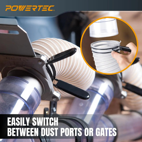 Heavy Duty Four Inch Double Loop Quick Release Hose Clamps For Dust Collectors And Dryer Vents Delivers Nuts And Bolts Security With Killer Grip On Shop Hoses And Vacuum Ports Simple Snap Install.