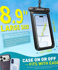 IPX8 Waterproof Phone Pouch For iPhone 17 16 15 14 Pro Max Cruise Ready Dry Bag With Touchscreen Access showing 8.9 inch size