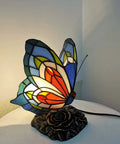 Butterfly Tiffany Style Stained Glass Accent Table Lamp Night Light Multicolored Warm White LED Included In Line Switch 8 Inches Wide 9 Inches Tall Perfect for Living Room Bedroom Decor