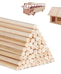 Unfinished Natural Bamboo Dowel Rods Quarter Inch By Twelve Inch 25 Pack with crafted models of a bus and house