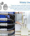 Twenty Pack Three Quarter Inch NPT PVC Liquid Tight Conduit Connectors in electrical wiring applications, weathertight and rustproof.