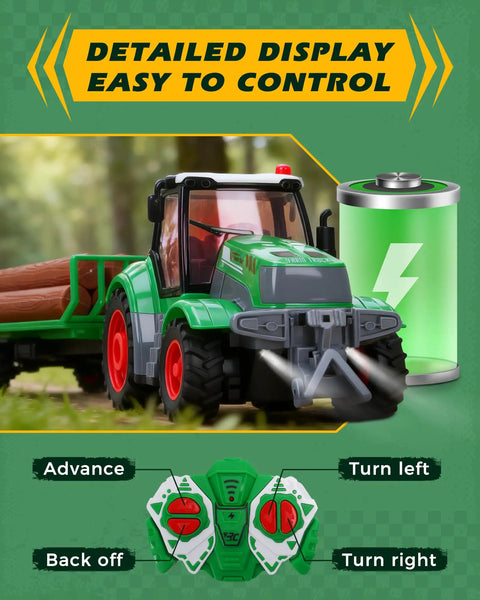 One Twenty Fourth Scale RC Farm Truck With Detachable Trailer And Wood Logs Realistic Lights Rechargeable Battery For Kids Aged 6 To 12