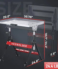 Foldable Welding Table With Wheels 20x30 Inch Adjustable Height Workbench Steel Portable Table For MIG And TIG Welding