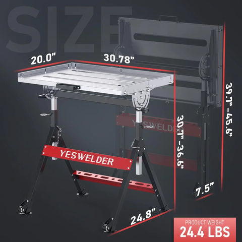 Foldable Welding Table With Wheels 20x30 Inch Adjustable Height Workbench Steel Portable Table For MIG And TIG Welding