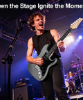 Musician performing with 39 Inch Electric Guitar Bundle With HSS Pickups And Tremolo System on stage.