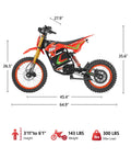 Off Road Electric Dirt Bike For Adults With 6000W Peak Mid Drive Motor 46 MPH Top Speed 60V 30Ah Battery, side view dimensions