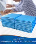 No Sweat 100 Pack Disposable Bed Pads For Pets Extra Large Waterproof Puppy Pee Pads With Gelling Polymer Super Absorbent And Odor Blocking Backing For Quick Cleanup stacked on a quilted surface.