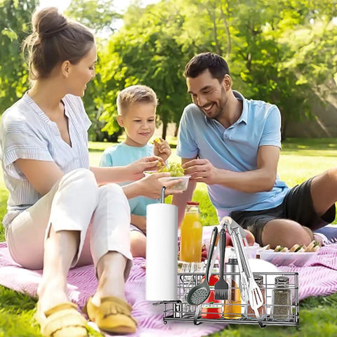 Outdoor Grill Utensil Caddy With Three Hooks Portable Organizer for picnic plates cutlery spices and napkins