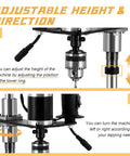 Consfly Electric Tapping Machine for Wood Plastic Metal showing adjustable height and direction settings for precise operation.