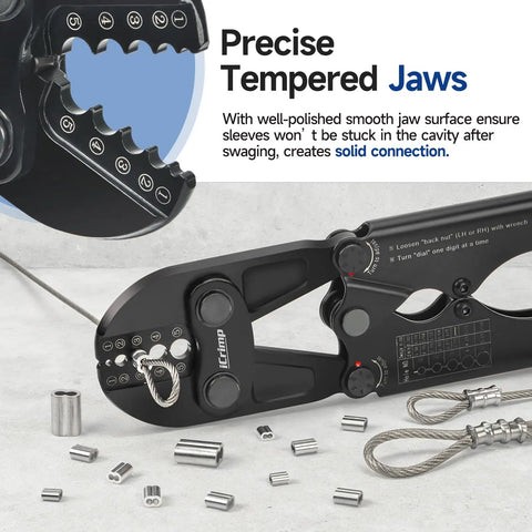 1608B Wire Rope Crimping Tool With Five Die Slots From One Sixteenth To Three Sixteenths Inches, precise tempered jaws detail