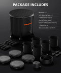 Gravity-Fed Self-Watering System 4-Pack with 13 Gallon Reservoir components displayed on a black background