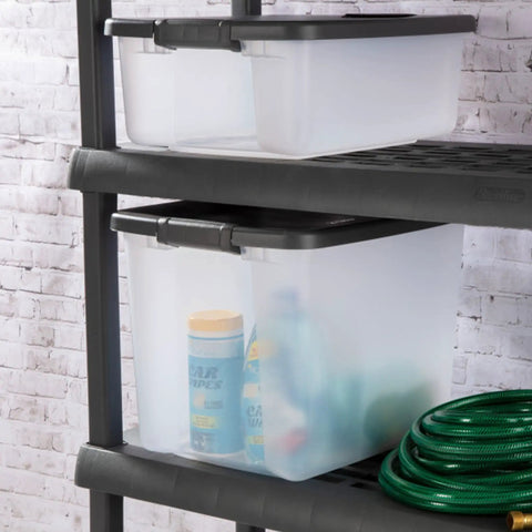 18-Pack Clear Gray Storage Bins With Lids Stackable Plastic Totes Heavy Duty 50 Quart Home Garage Utility Container Organize Your Crib And Workspace Crush Clutter Fast Rock Solid Construction Rugged Latches Versatile Totes For Tools Clothes And Gear Top