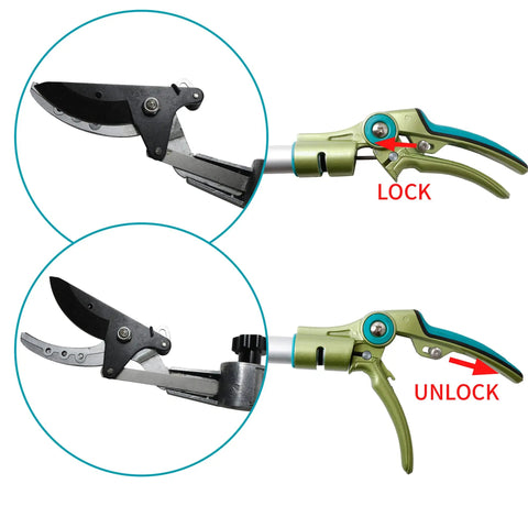 Extendable Pruner With Rotating Blade Head For The Yard, Lightweight Aluminum Pole Reaches 3.67 To 5.45 Feet Showing Lock Mechanism