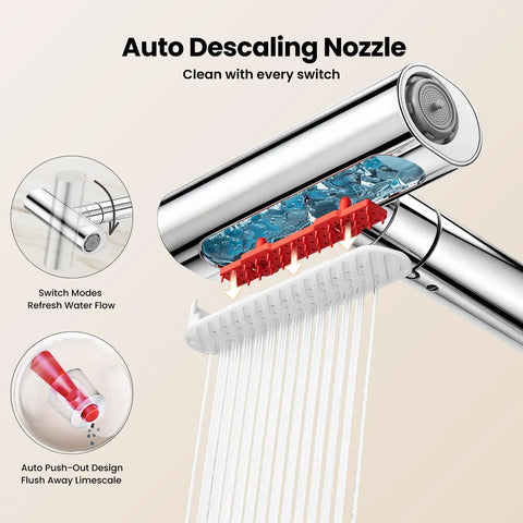 JOMOO Waterfall Pull Down Kitchen Faucet with auto descaling nozzle and pull-down sprayer, Chrome finish, for easy cleaning.
