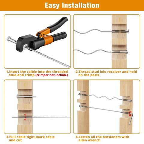 Hidden Cable Railing Kit for 2x2 Posts Twenty Pack One Eighth Inch T316 Stainless Steel Swage Stud End Invisible Receiver System installation
