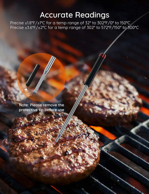 2-Pack 2.5mm Probe Replacement For H5055 Meat Thermometer used on BBQ grill with burgers, durable stainless steel probes