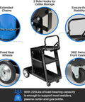 3 Tier Welding Cart With 360 Degree Swivel Wheels For MIG TIG Plasma Cutter Welder Kit featuring steel frame and shelves