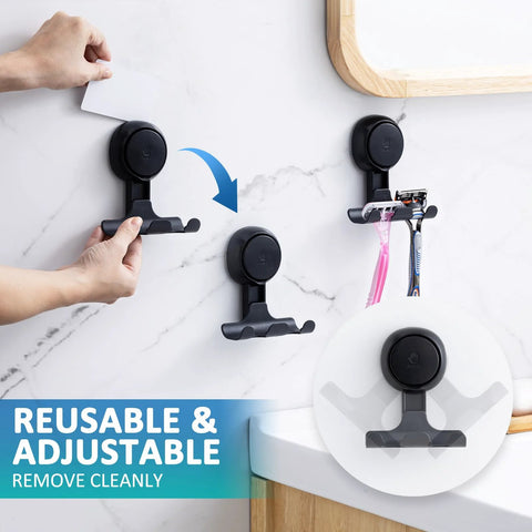 2 Pack Suction Cup Shower Razor And Bathroom Accessory Holder for Towel Loofah and Shaver Easy No Drill Mount on bathroom wall