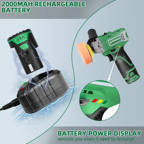 3 Inch Cordless Mini Polisher And Sander With 12V 2.0Ah Battery, Variable Speed, Includes 5 Sandpapers, 2 Flat Pads, Wool Pad For Car Detailing And Waxing, Perfect DIY Auto Buffing And Polishing Tool