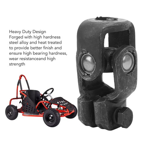 Heavy Duty Steering Universal Joint And Drive Shaft Coupler Forged From Reinforced Alloy Steel with a go-kart in the background.