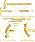 Disassembled view of Six In One Mini Hammer And Screwdriver Set Portable Multitool with claw hammer and screwdrivers