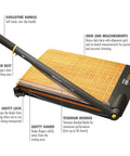 Heavy Duty 12 Inch TrimAir Wood Guillotine Paper Cutter With 30 Sheet Capacity And Titanium Bonded Blade For Precise Everyday Easy Home Office Paper Trimming, showcasing handle and grid details.