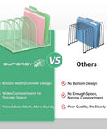 Comparison of mint green mesh desk organizer vs black wire file holder, highlighting Five Section Mesh Desk Organizer And Vertical File Holder