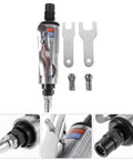 Compact Pneumatic Air Pencil Die Grinder With Heavy Duty Steel Build For Precision Engraving And Polishing Tasks showing tool parts and accessories.