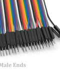 240 Pcs Multicolored Dupont Jumper Wires Kit 20cm Breadboard Ribbon Cables Male To Male 2.54mm Pitch close-up of male ends