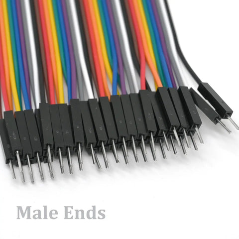 240 Pcs Multicolored Dupont Jumper Wires Kit 20cm Breadboard Ribbon Cables Male To Male 2.54mm Pitch close-up of male ends