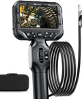 Dual Lens Articulating Borescope with two way endoscope camera and light, flexible probe, and 4.3 inch display showing engine