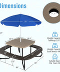 Outdoor Kids Picnic Table Set For 8 With Four Built In Benches, Removable Umbrella, Metal Frame And HDPE Top dimensions