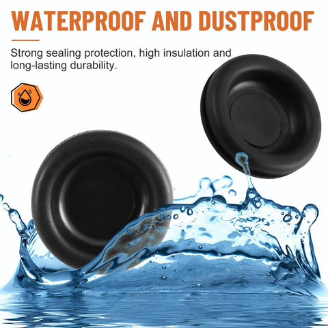 Waterproof and dustproof rubber grommets in the 210Pcs Rubber Grommet Kit With 7 Sizes For Wiring Automotive And Home Improvement.