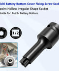 Ruichi Battery Bottom Cover Fixing Screw Socket, 1/2 inch, 5-point hollow design for battery assembly.