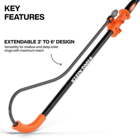 Extendable 3 To 6 Foot Steel Toilet Auger With Hybrid Manual Operation And Drill Compatibility For Real Drain Cleaning, orange handle close-up