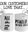 Two white ceramic mugs with text showcasing features of High Power Rocketry Mug For Hobbyists And Space Nerds Gift Idea With Funny Inspirational Quote Coffee Cup 11 Oz.