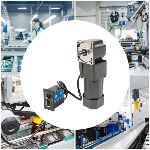 Right Angle Gear Motor 120W 30K Ratio Variable Speed Drive with 90 Degree Output in industrial automation setting