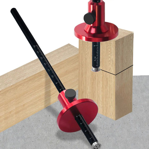 Hella Precise Wheel Marking Gauge With Easy Adjustment Knob crafted for woodworking, featuring durable aluminum and dual metric scales.
