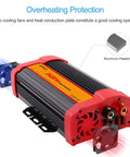 Heavy Duty 1500W Power Inverter Converts 12 Volt DC To 110 Volt AC featuring cooling fans and aluminum heatsink for protection.